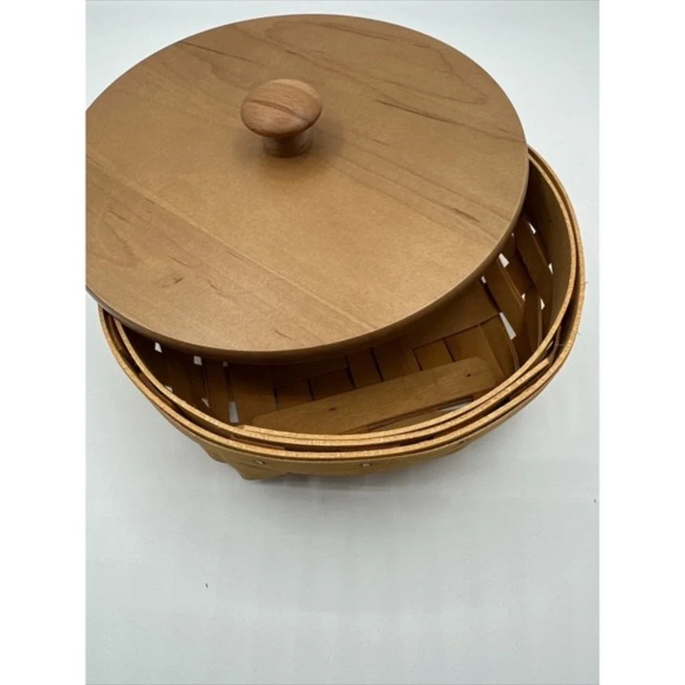Longaberger 2001 Handwoven Oval Basket WoodCrafts Lid Vintage Cottagcore Chic 18